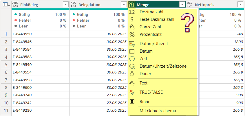 Den Datentyp Any (Symbol: ABC123) durch einen optimalen Datentyp ersetzen