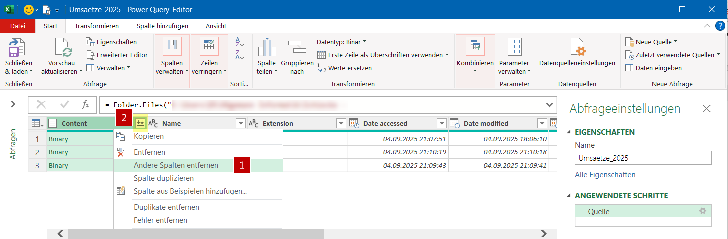 Nun werden alle Dateien aus dem Ordner kombiniert