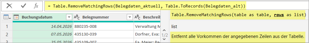 Eine einzige M-Code-Zeile reicht aus, um zwei Listen abzugleichen