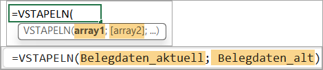 Die Array-Funktion VSTAPELN ordnet die Zeilen beider Listen untereinander an